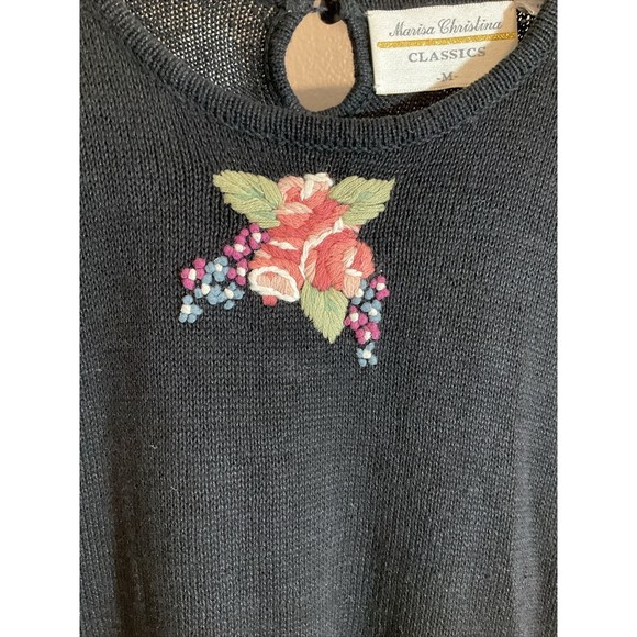 Marisa Christina Classics Women’s M Black Short Sleeve Sweater Vintage Art - Picture 2 of 10